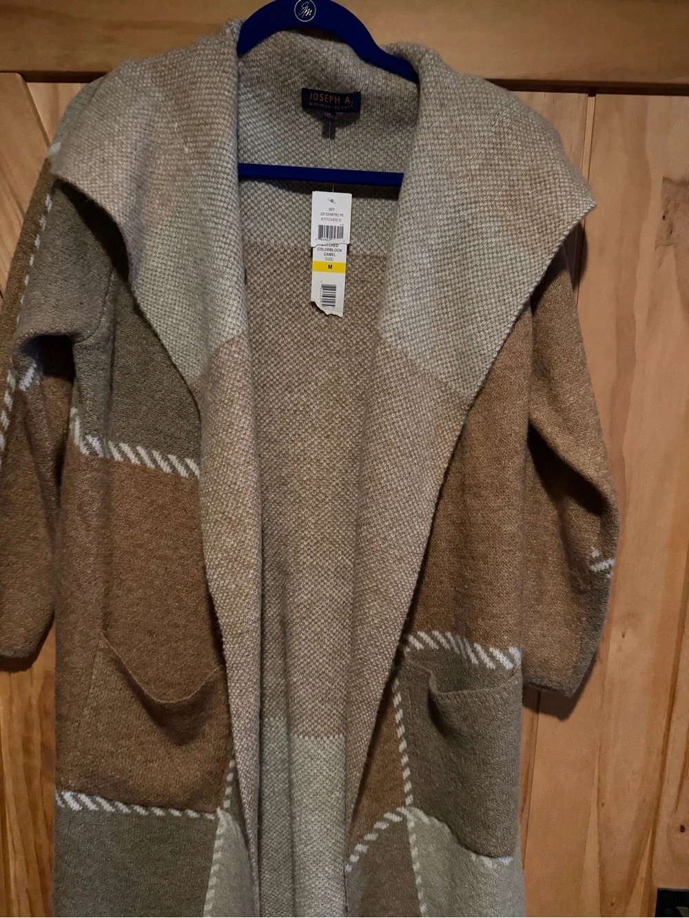 Joseph Tan & Cream Open-Front Colorblock Knit Cape